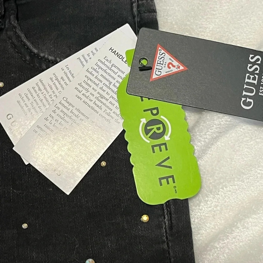Guess Vintage black embroidered hand beaded girls skinny jeans size 7 Zip front - Picture 13 of 16